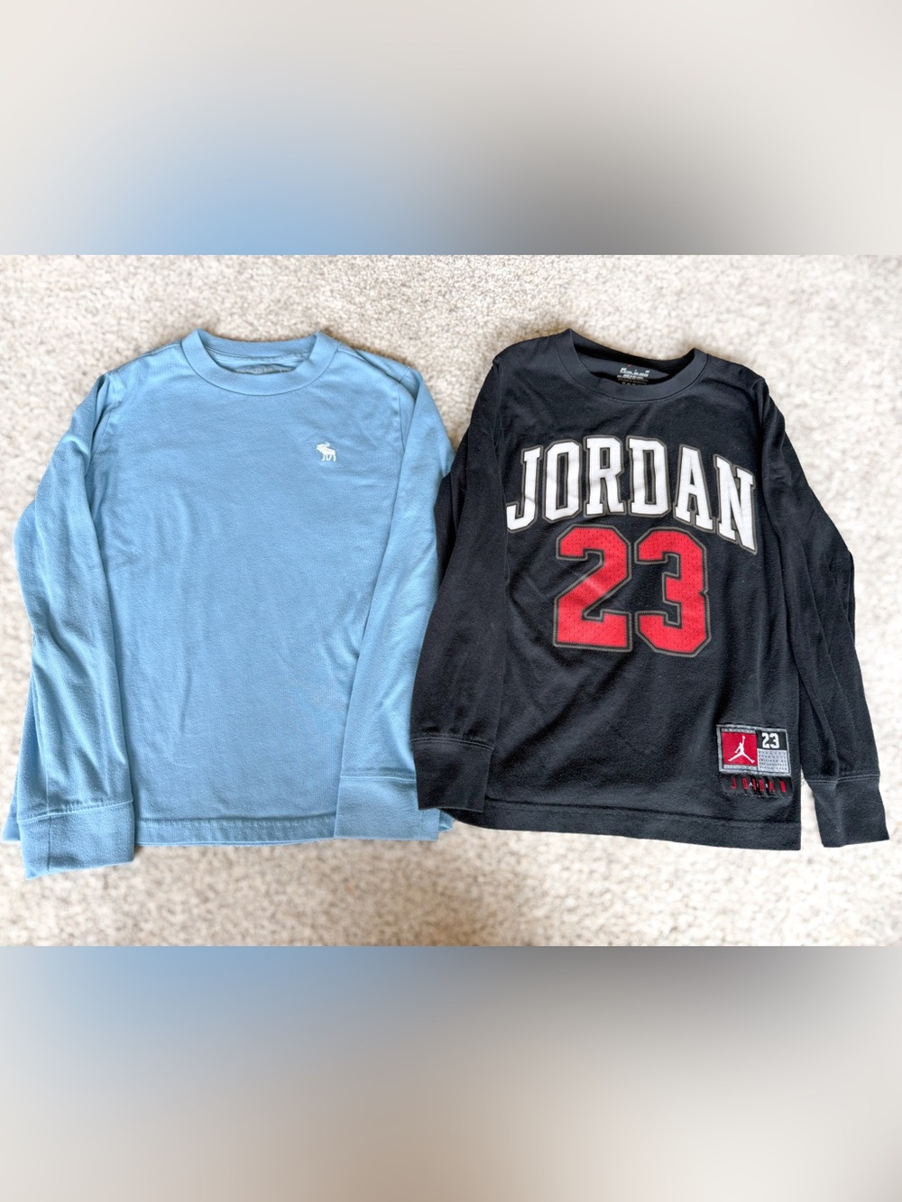 Abercrombie kids Sky Blue Long Sleeve Tee & black Jordan tee 8-10 years